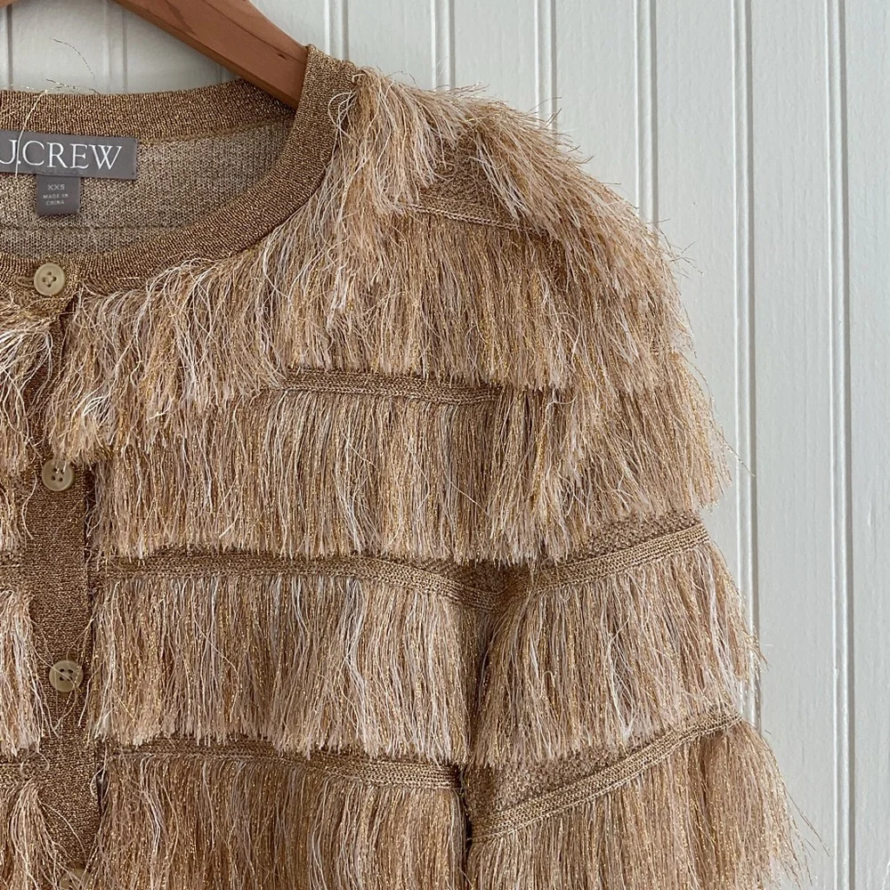 J. Crew Fringe Cardigan in Metallic Yarn NWT